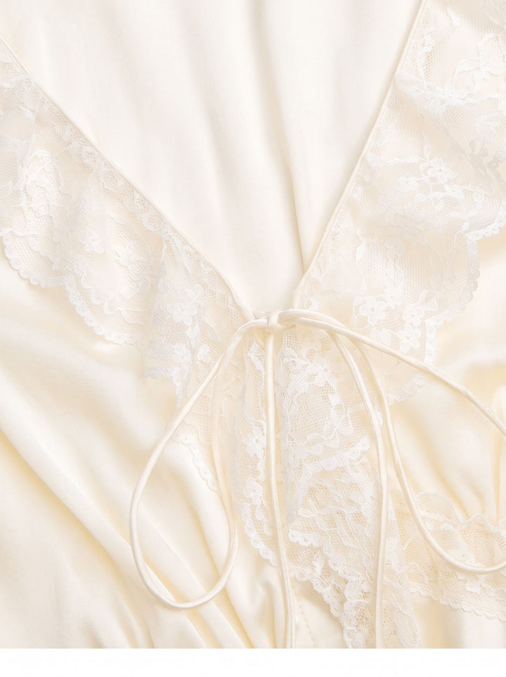 Elegant Lace Trim Satin Blouse