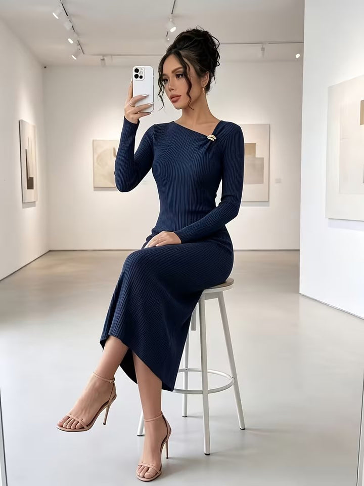 Elegant Ribbed Knit Bodycon Dress