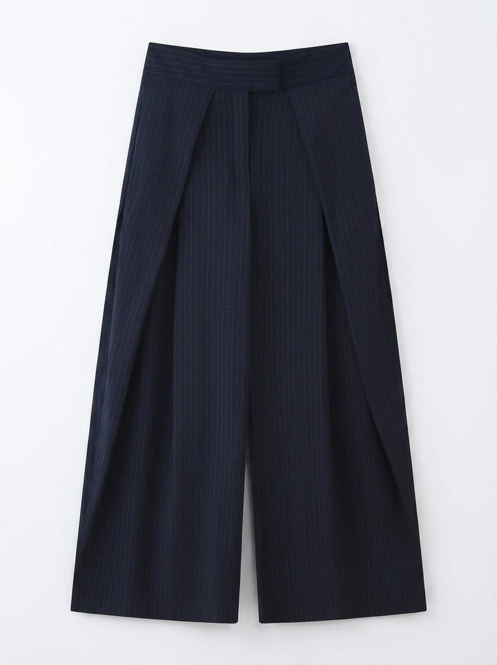 High Waisted Pinstripe Wide Leg Trousers