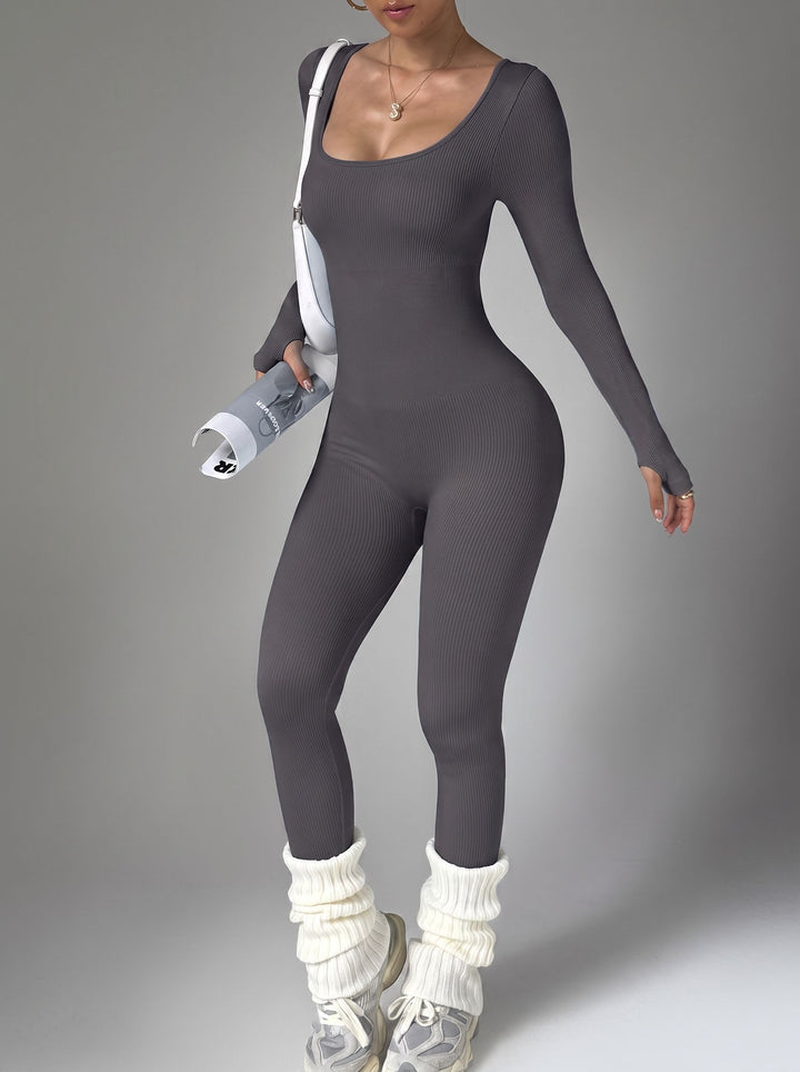 Long Sleeve Fitted Sporty Gym Jumpsuit