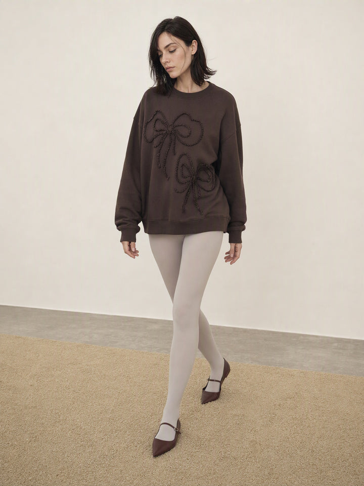 Ruffle Bow Graphic Fleece Sweatshirt