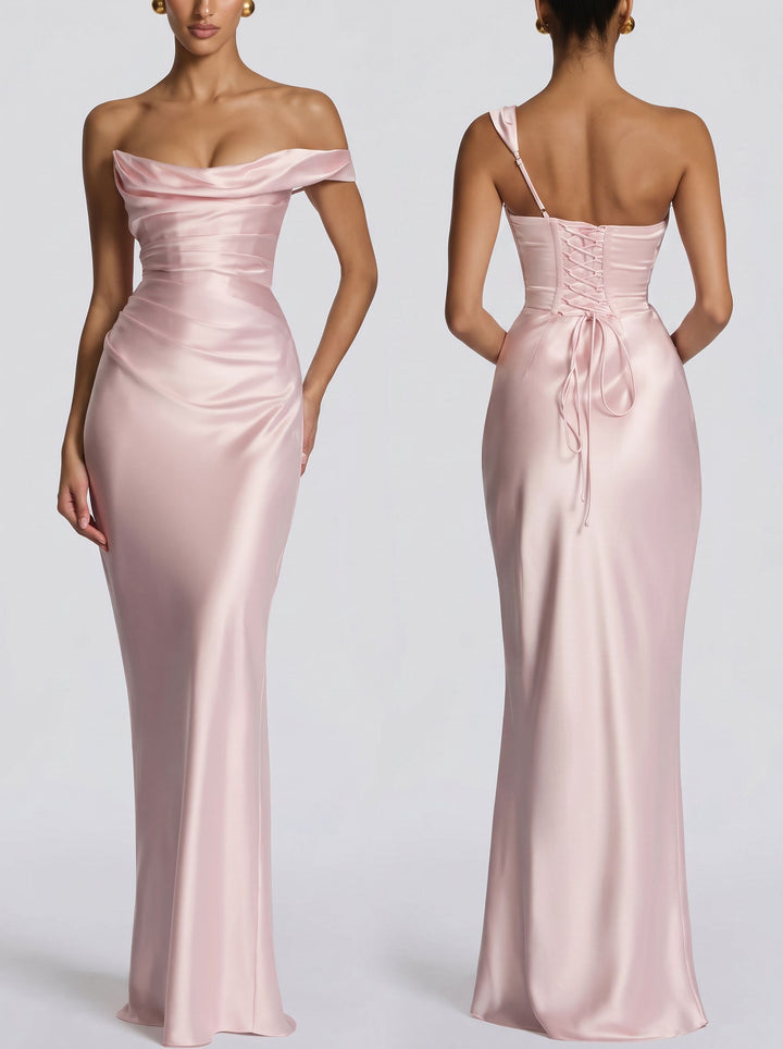 Satin Corset Back Formal Maxi Dress