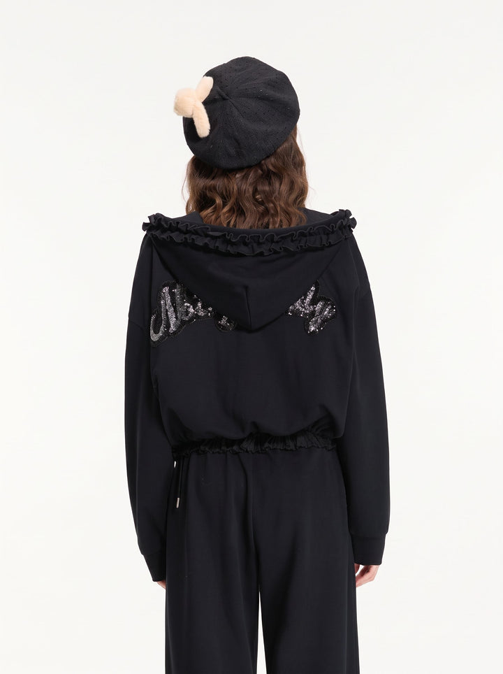 Lace Detail Zip Up Hooded Jacket
