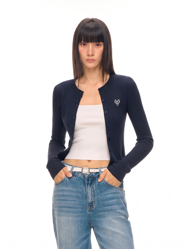 Slim Fit Ribbed Knit Cardigan
