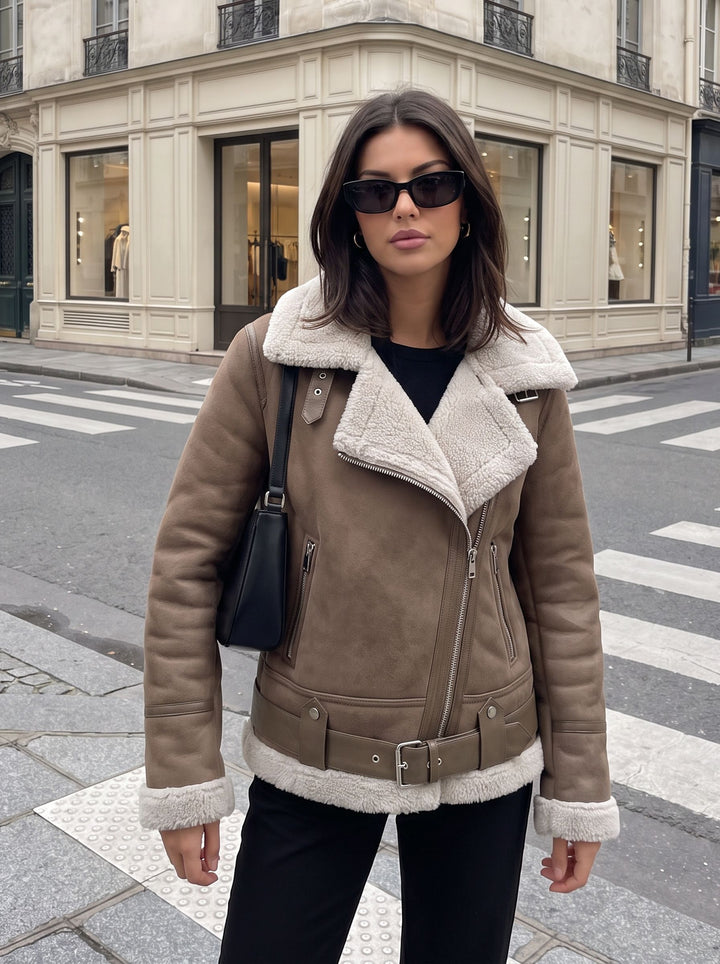 Cozy Faux Suede Sherpa Moto Jacket