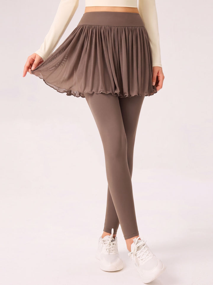 Pleated Mesh Skirted Yoga Leggings
