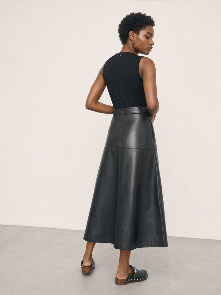 High Waisted Faux Leather Midi Skirt