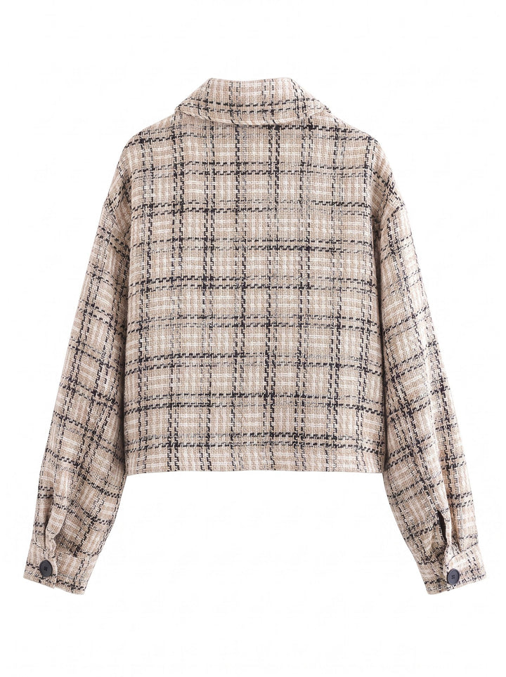 Classic Plaid Cropped Tweed Jacket