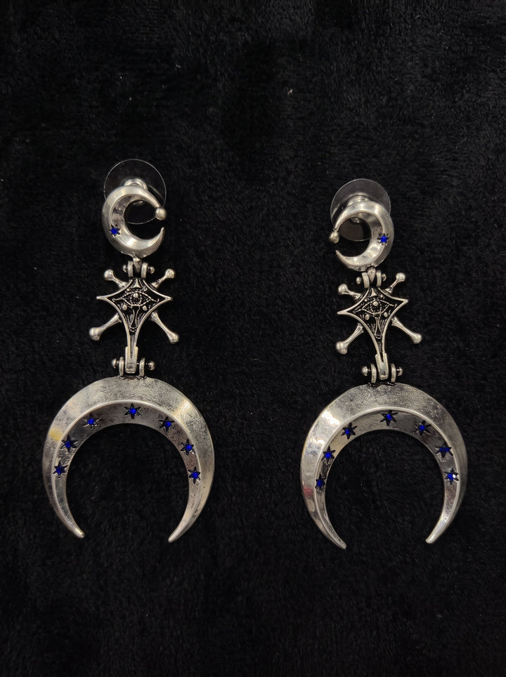Celestial Gothic Crescent Moon Drop Earrings