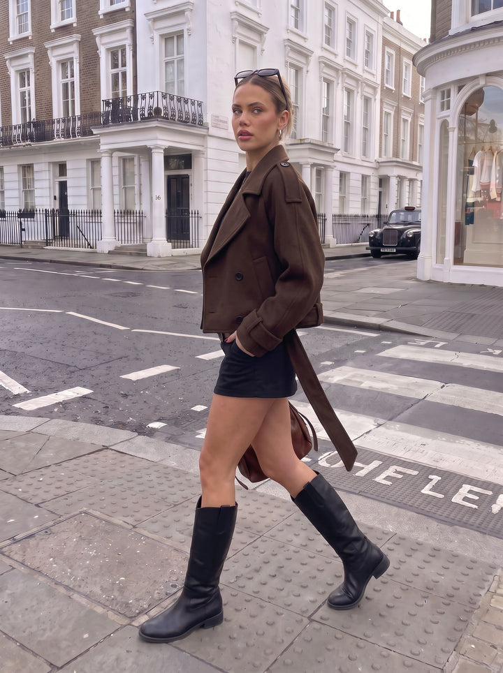 Brown Double Breasted Cropped Jacket