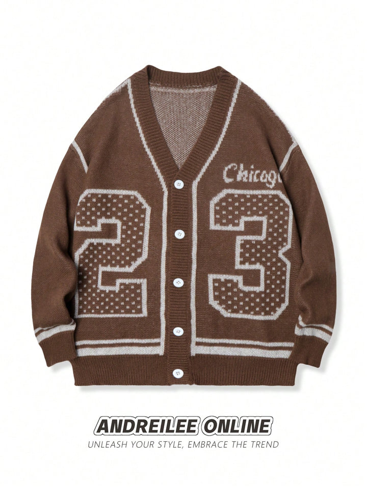 Oversized Graphic Varsity Knit Cardigan