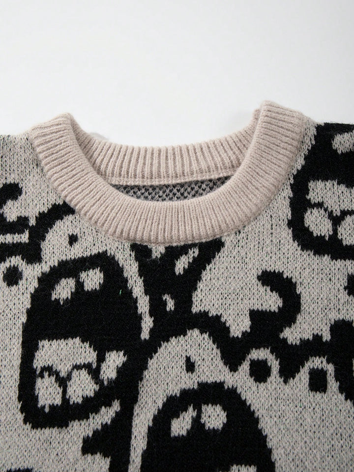 Oversized Graphic Dinosaur Print Knit Sweater