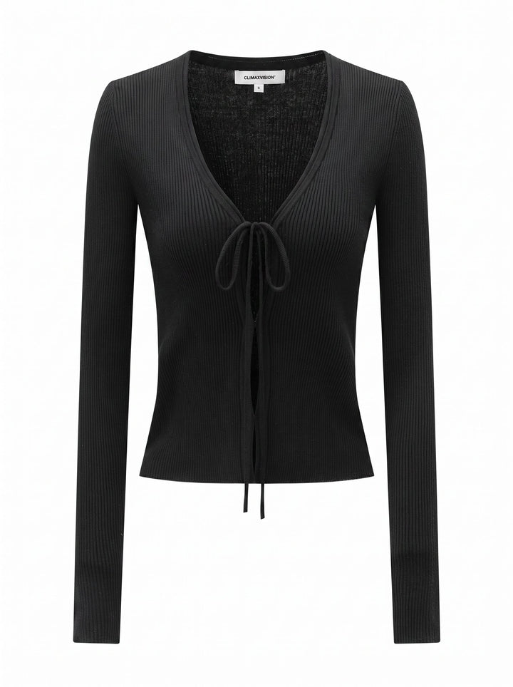 Cropped Tie Front Ribbed Cardigan