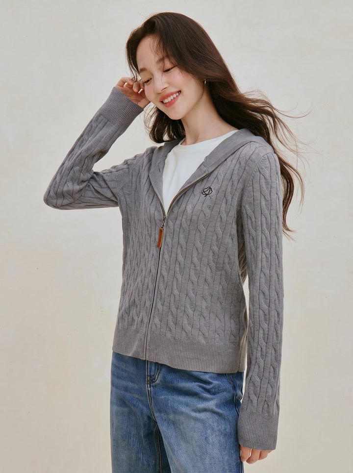 Cable Knit Zip Up Cardigan