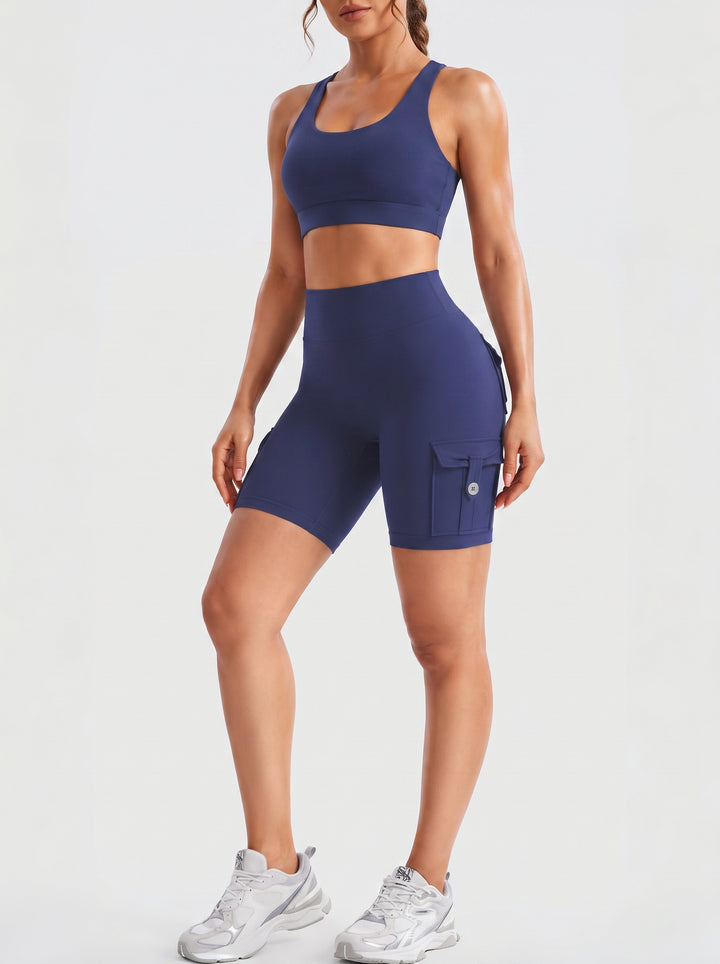 High Waisted Cargo Biker Shorts