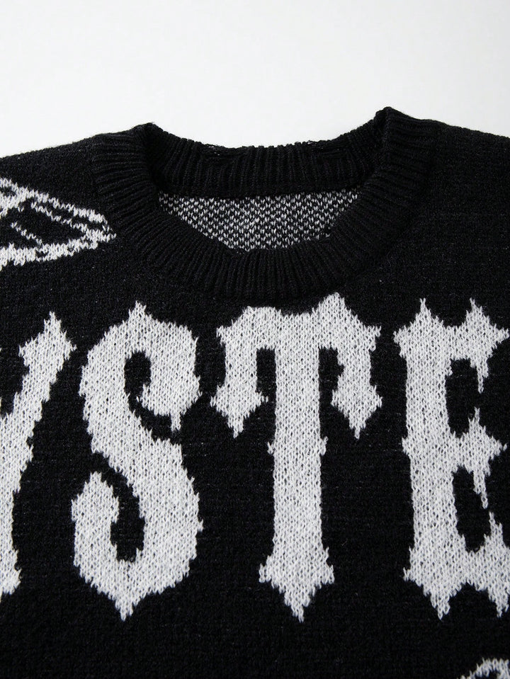 Oversized Graphic Distressed Knit Sweater