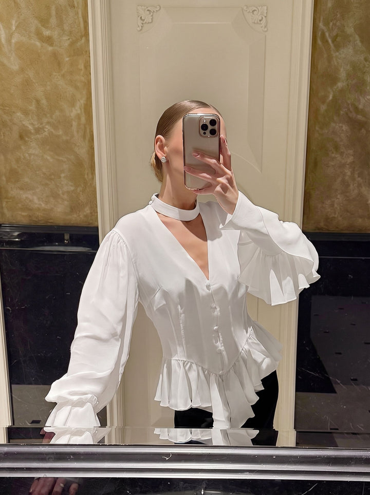 Chic Ruffled Chiffon Peplum Blouse