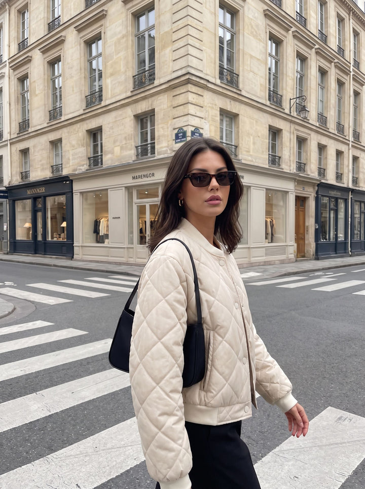 Lightweight Quilted Snap Button Bomber Jacket