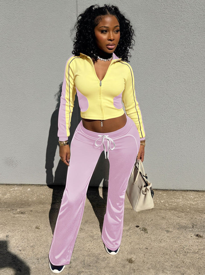 Colorblock Zip Up Tracksuit Pant Set