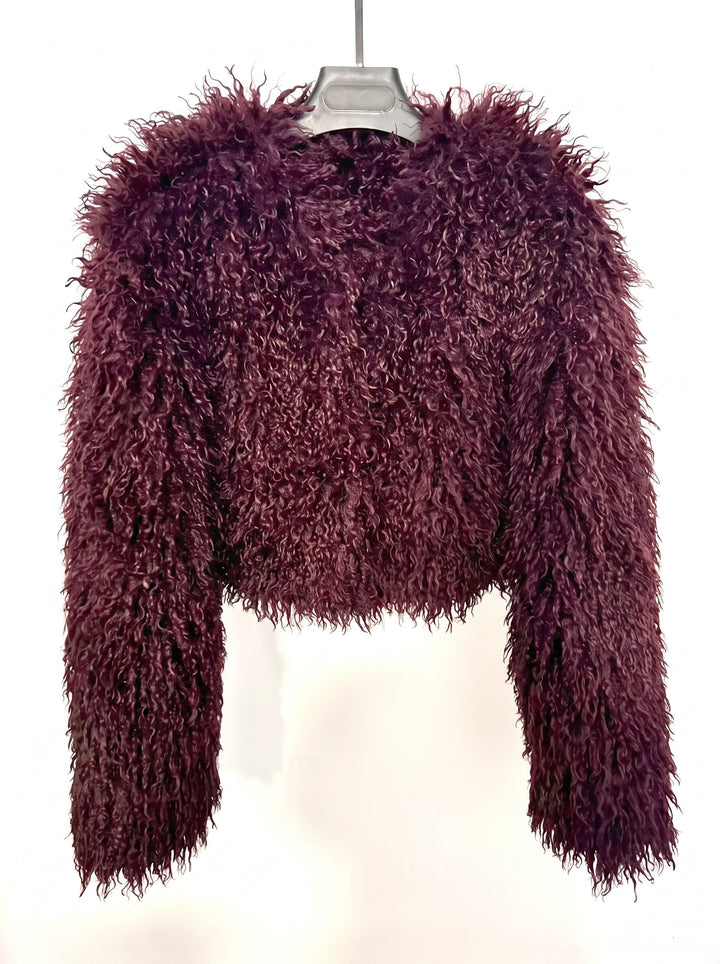 Hot Pink Cropped Mongolian Fur Coat