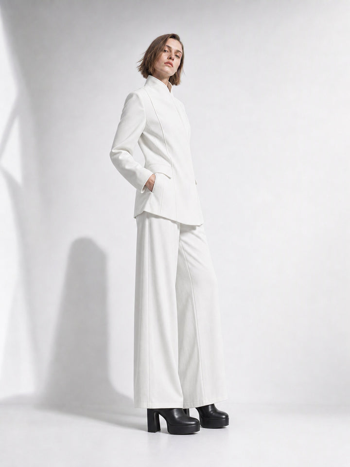 Elegant Tailored White Pant Suit Set