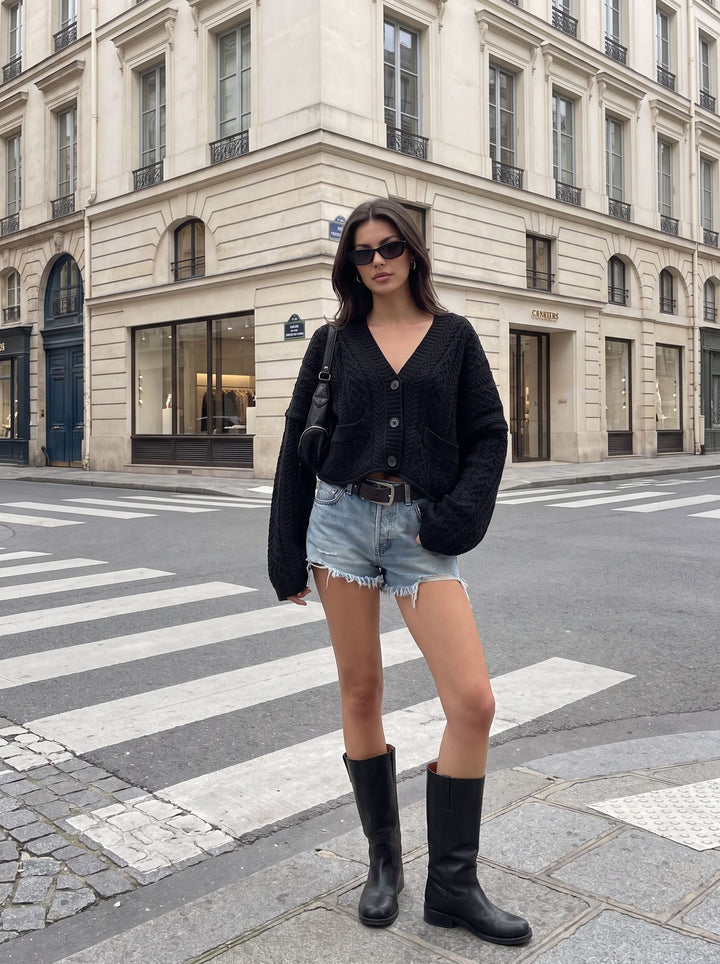 Oversized Cable Knit Button Up Cardigan