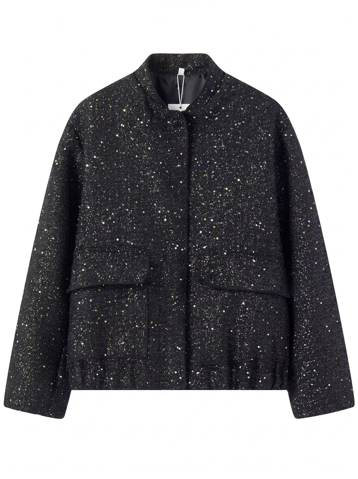 Shimmering Tweed Stand Collar Jacket
