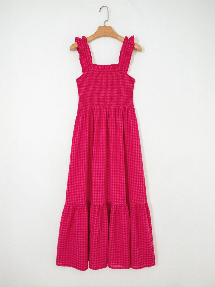 Smocked Ruffle Gingham Maxi Dress