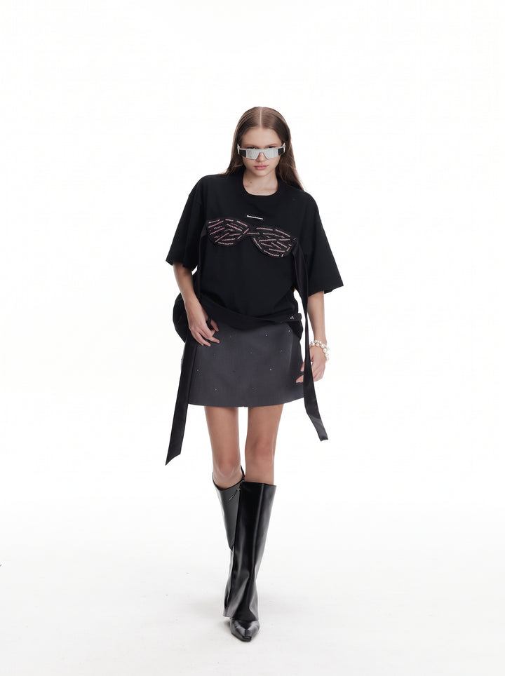 Embellished Distressed Mini Skirt