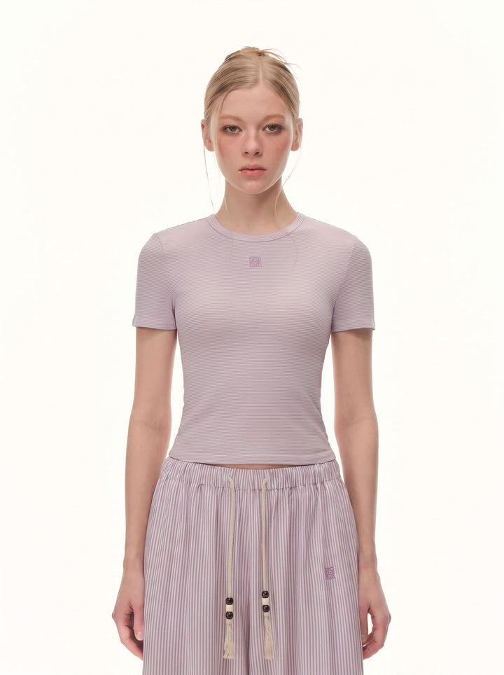 Slim Fit Ribbed Crewneck T Shirt
