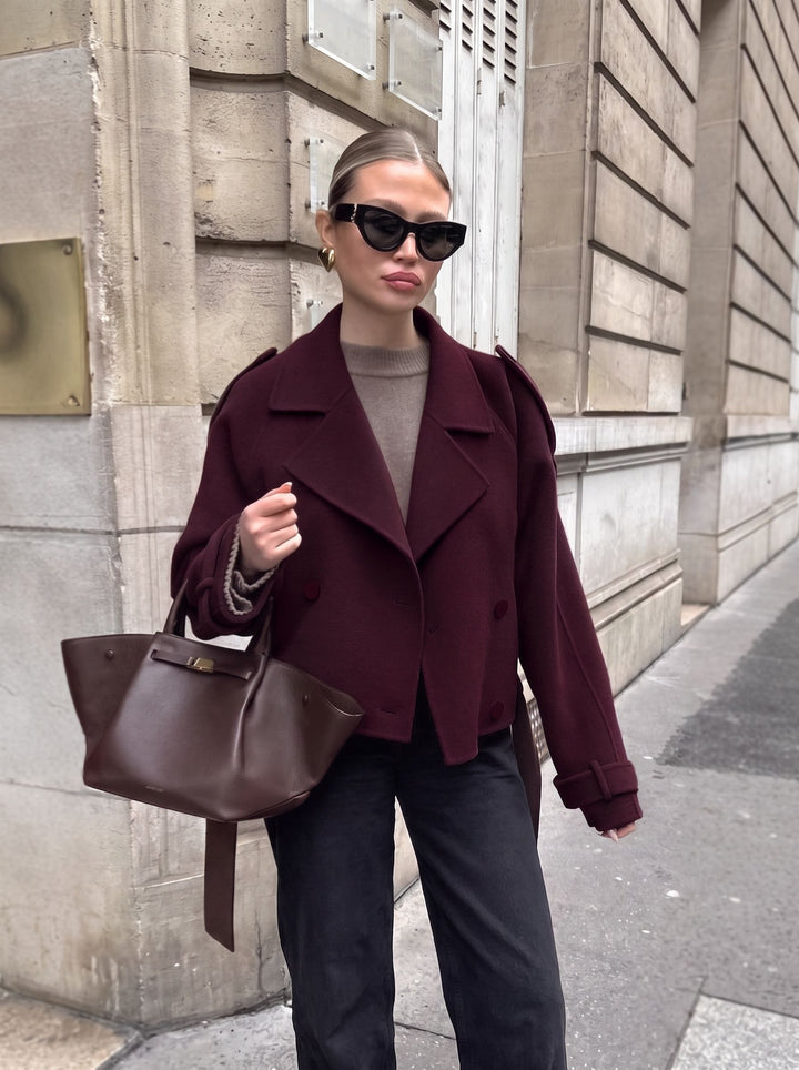 Brown Double Breasted Cropped Jacket