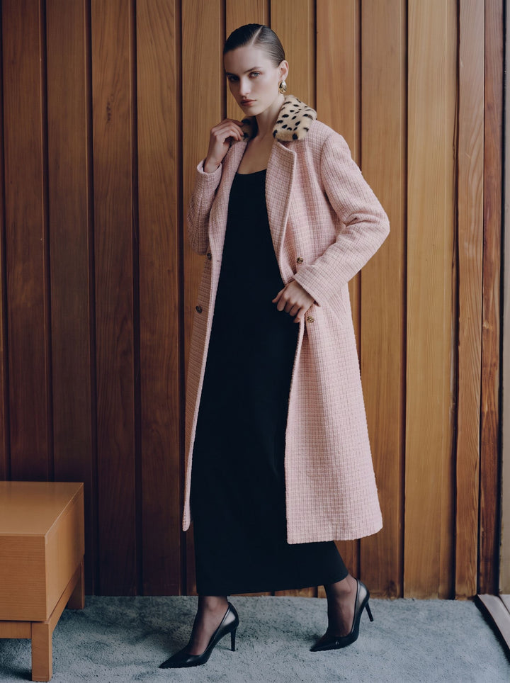 Faux Fur Collar Tweed Coat