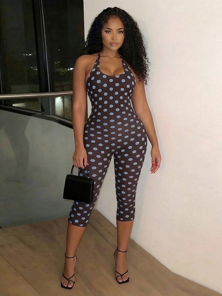 Sleek Polka Dot Halter Jumpsuit