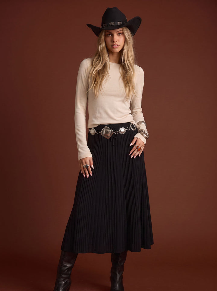 Elegant High Waisted Pleated Midi Skirt