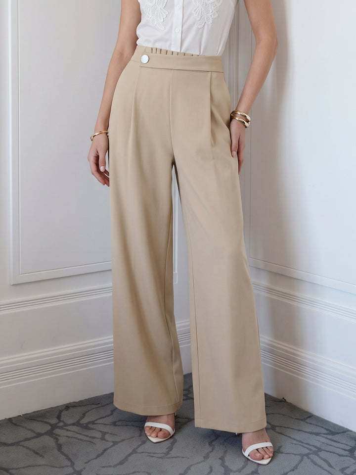 High Waisted Pleated Wide Leg Trousers