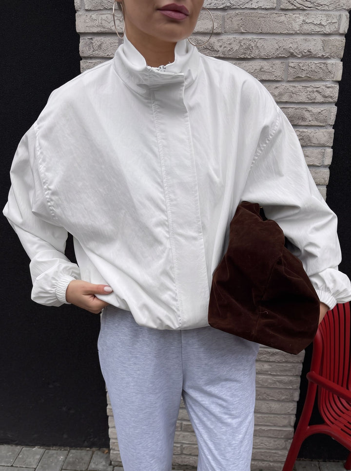 Oversized Mock Neck Zip Up Jacket