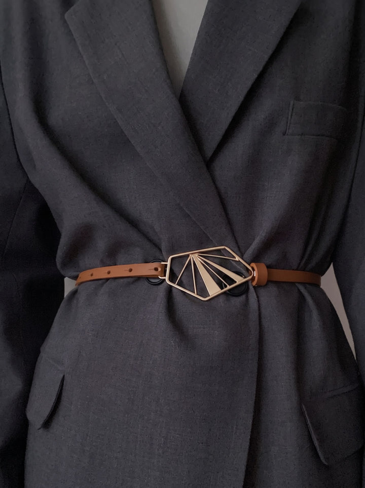 Elegant Gold Geometric Skinny Belt