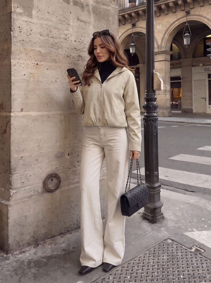 Cropped Ruched Hem Zip Up Jacket
