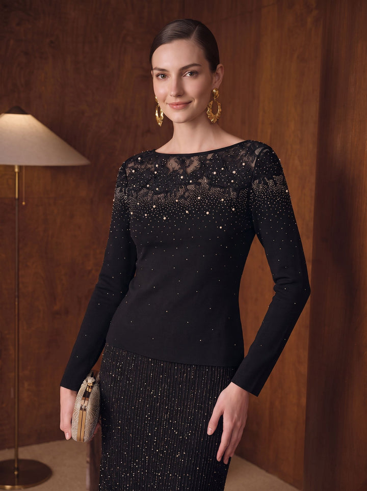 Embellished Lace Trim Knit Pullover