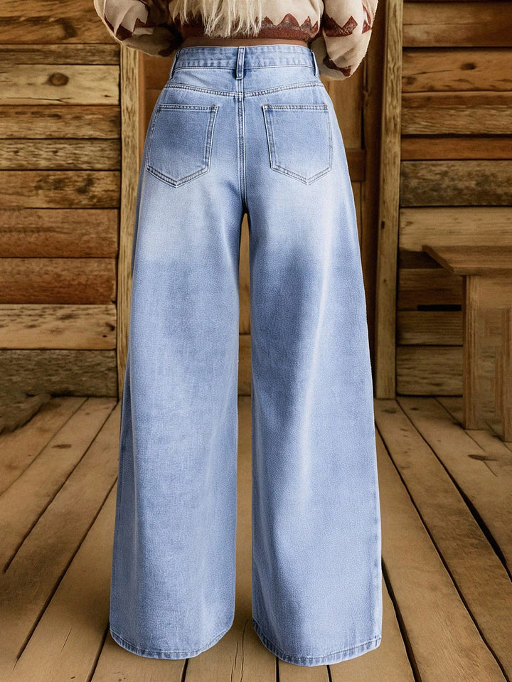 High Rise Seamed Wide Leg Jeans