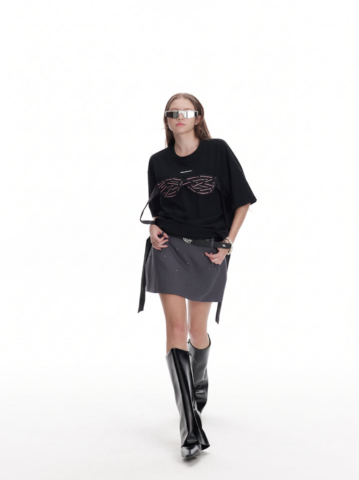 Embellished Distressed Mini Skirt