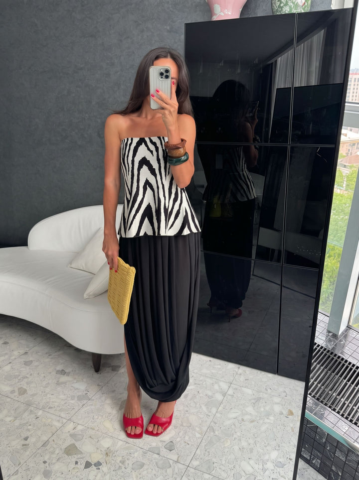 Flowy Draped High Waisted Midi Skirt