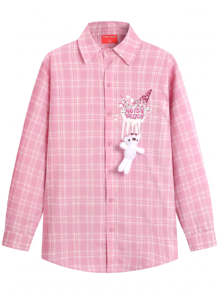 Cute Graphic Plaid Button Up Shirt