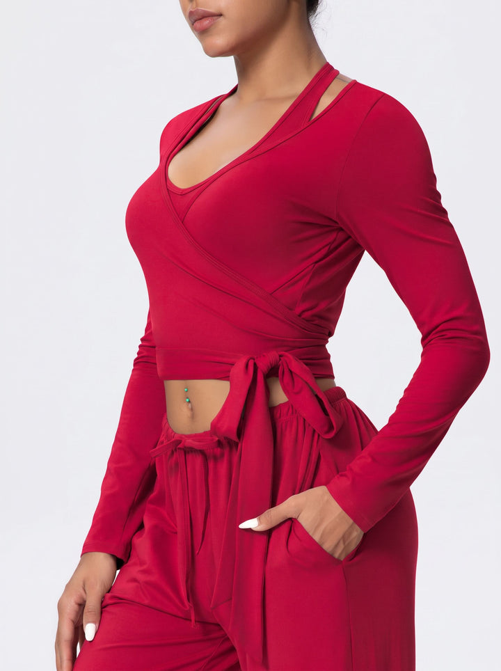 Cropped Wrap Long Sleeve Sports Tee