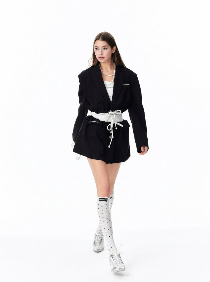 Cropped Drawstring Detail Blazer Jacket