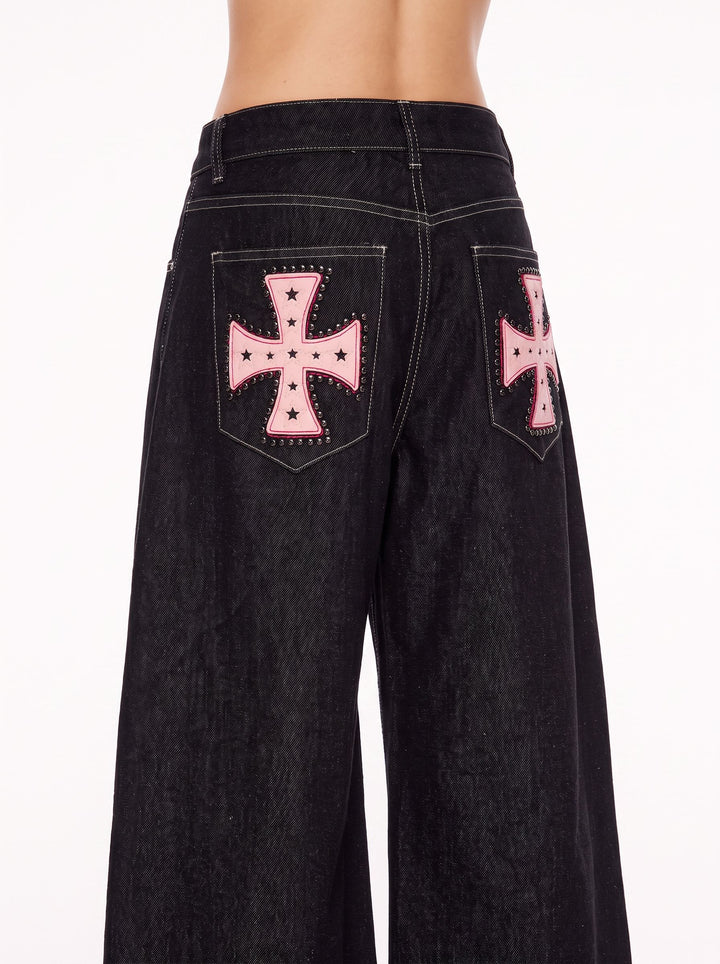Embroidered Star Wide Leg Jeans