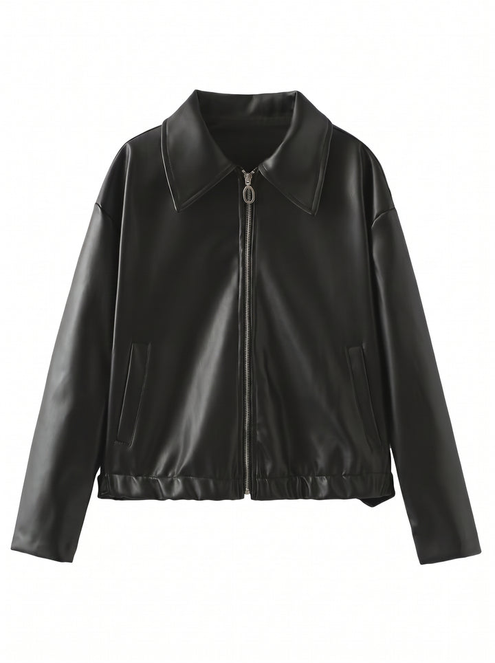 Oversized Zip Up Faux Leather Jacket