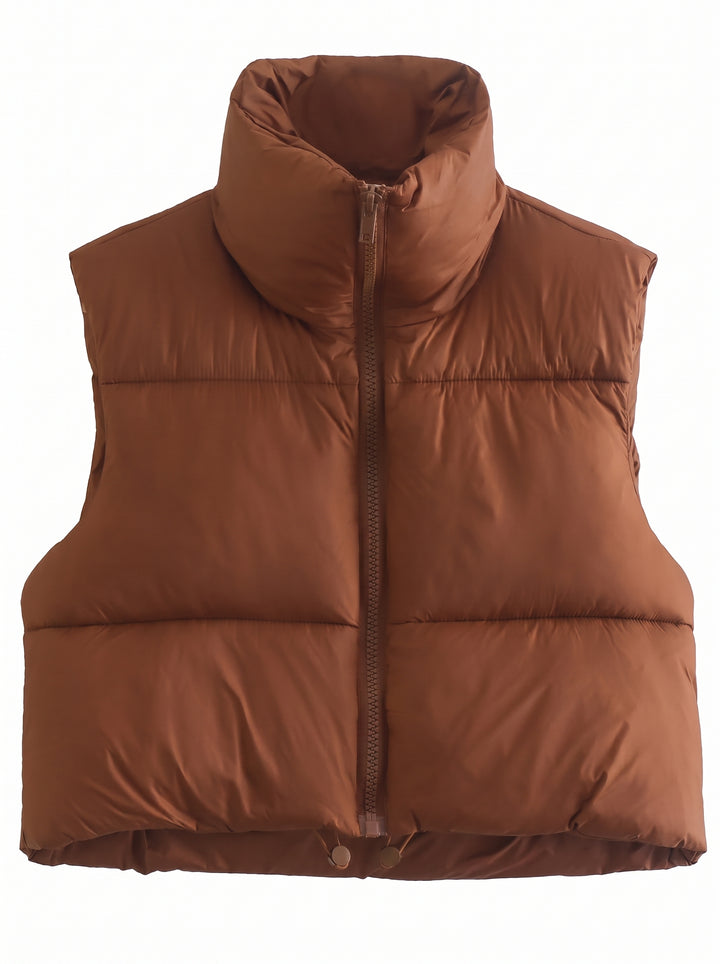 Cropped Puffer Vest Stand Collar