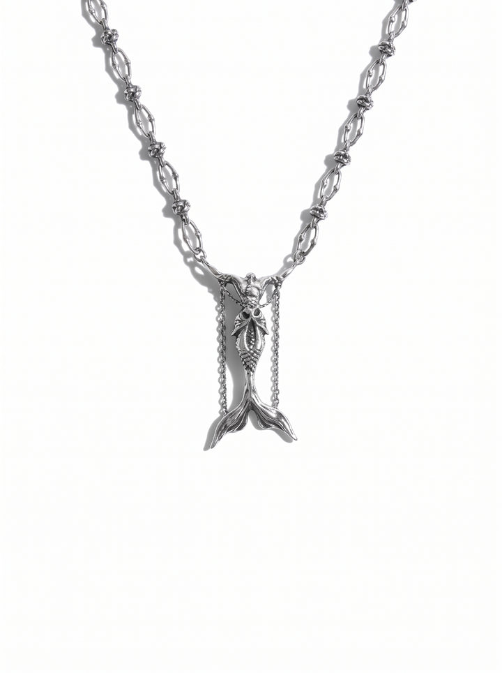 Gothic Mermaid Statement Silver Necklace