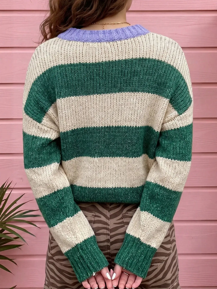 Oversized Striped Crewneck Knit Sweater